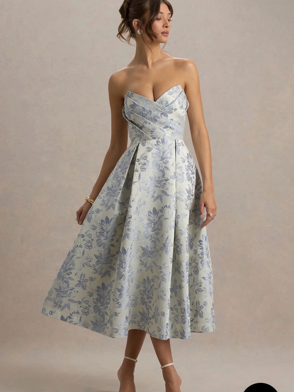 Club L London Strapless Floral Midi Dress In Light Blue And Ivory